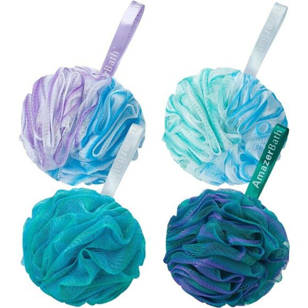 Exfoliating bath sponge loofah body scrubber set of 4 large shower puff